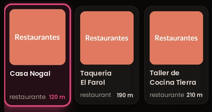 Fila de la tele con tres restaurantes cercanos; el primero, con el foco de la tele, es tu negocio.
